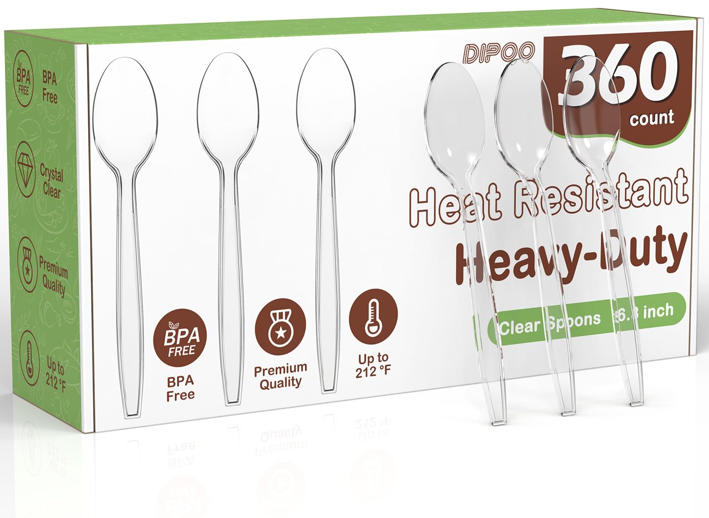 Photo 1 of 360pc 6.8" Clear Plastic Spoons Heavy Duty with Heat Resistant & BPA Free, Solid and Durable Plastic Cutlery, Premium Disposable Spoons for Party Supply
