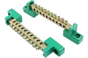 Bonsicoky 2 Pack Brass Terminal Bus Bar 10 Positions Screw Terminal Grounding Strip Block - Reliable Connection for Electrical Equipment, Cars, and Boats - Green