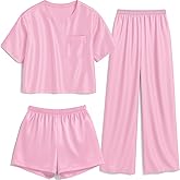 Petite&Me 3-Piece Girls Pajamas Set, Soft Short Sleeve Shirt with Pants & Shorts for Kids Teens