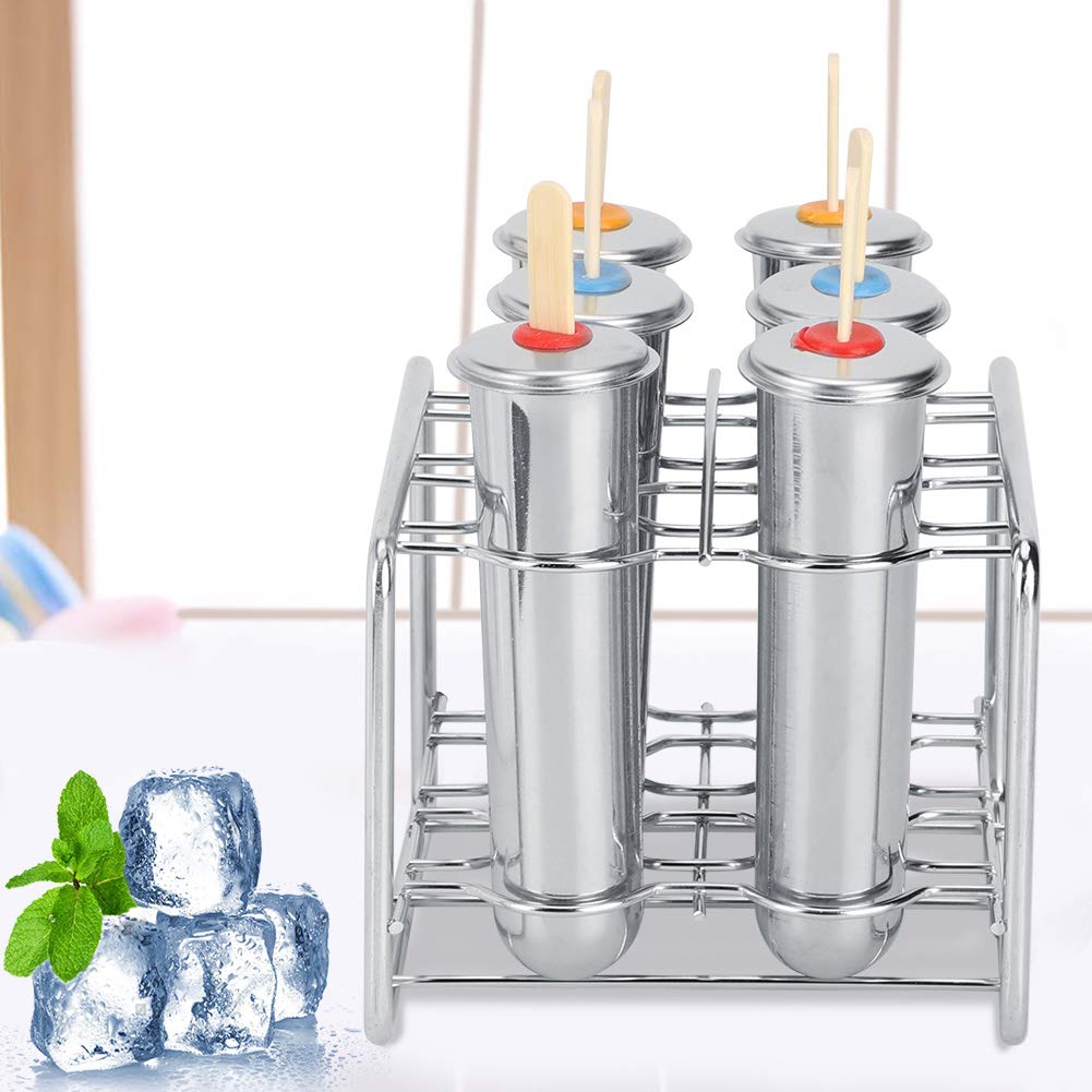 Stainless Steel Moulds for Ice Lolly Maker, 6 Pieces 304 Stainless Steel Round Head Round Cup Ice Lolly Mould Double Groove Ice Lolly Ice Cream Bars Stick Holder