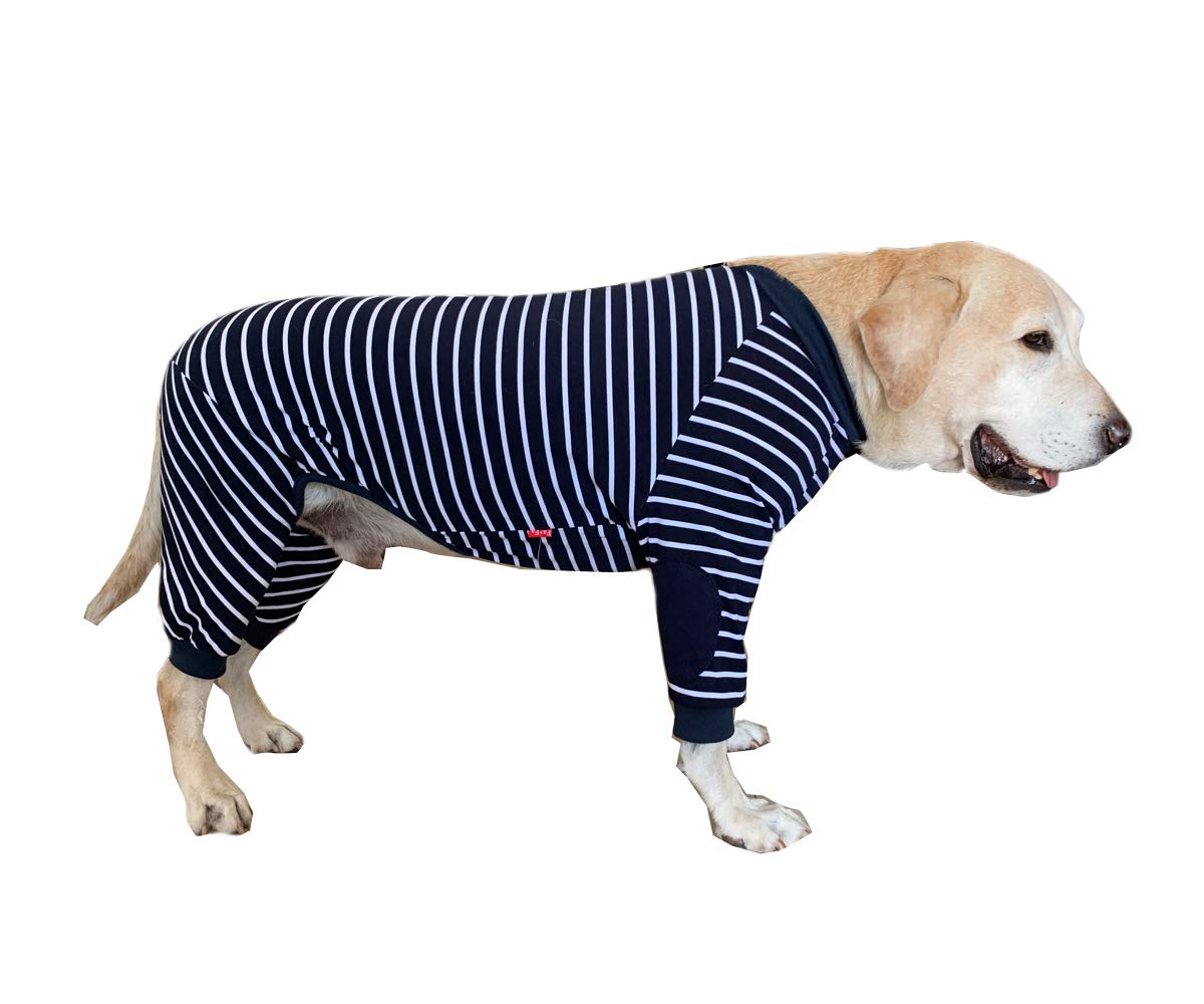 Large Dog Clothes, Protect Joints Anti-hair Four-legged Classic Striped Zipper Pet Pajamas Dog Jumpsuit For Medium Dogs Labrador Samoyed (Black)