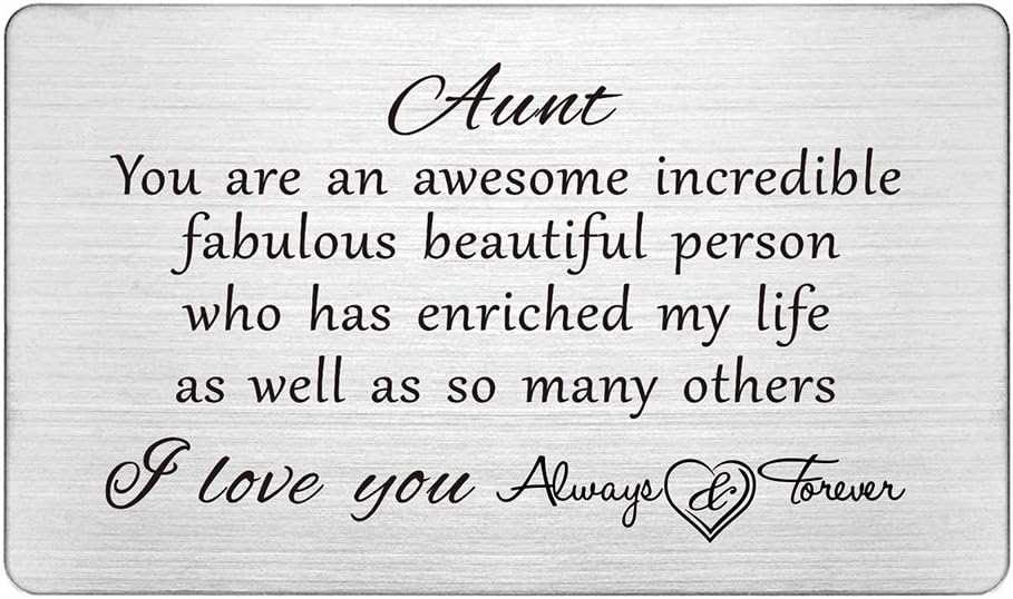 Aunt Gifts from Niece Nephew, I Love You Always and Forever Aunt, Gifts for Aunts, Best Favorite Awesome Aunt Gifts, Birthday Card, Mother's Day, Engraved Wallet Insert