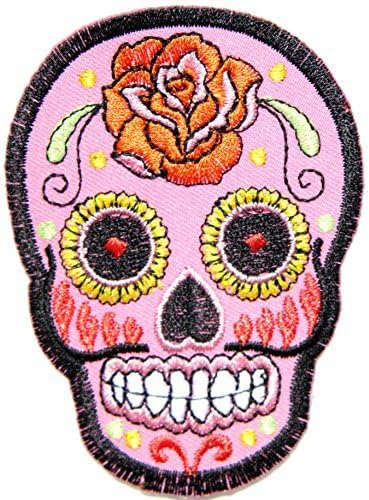 Pink Rose Purple Sugar Skull Day Of The Death Rockabilly Lady Rider Hippie Punk Jacket T-shirt Patch Iron on Embroidered Sign Badge Costume