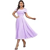 VGMXF Tea Length Mother of The Bride Dresses for Women Sequin Lace Short Sleeve Ruffle Formal Evening Gown