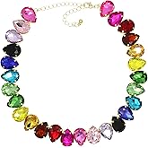 Crystal Rhinestone Gemstone Choker Collar Necklace for Women Sparkly Colorful Emerald Neck Chain Statement Necklace