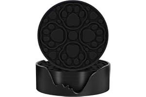 Silicone Coffee Coaster Set of 6 with Holder, 10CM Round Modern Bar Coasters for Desk, Tabletop Non Slip Decorative Cup Mat f