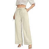 KICZOY Casual Women's Wide Leg Summer Pants High Elastic Drawstring Waisted Cropped Loose Trousers