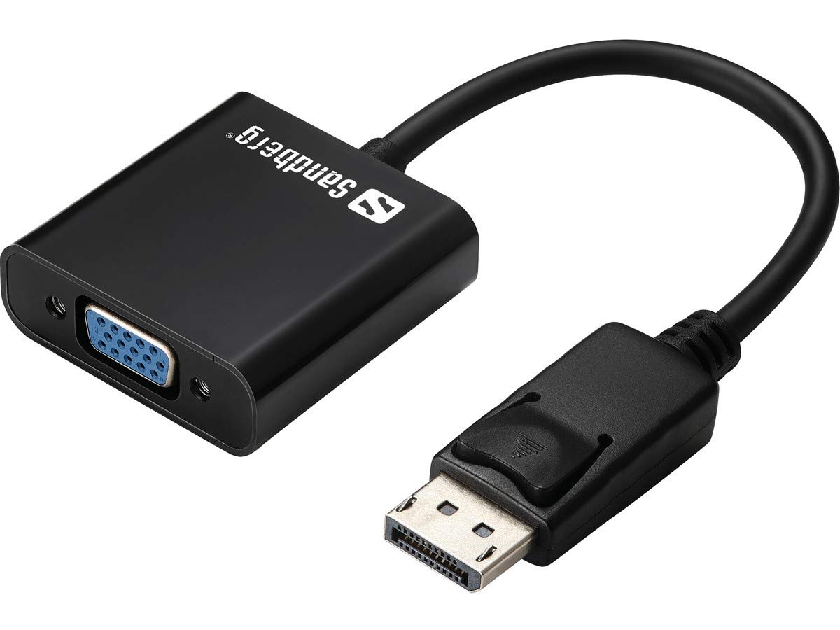 Sandberg Adapter DisplayPort>VGA, DisplayPort to VGA Adapter, Full HD 1920 * 1080 @ 60 Hz DP to VGA Converter, DisplayPort Male to VGA Female Link, Compatible with Lenovo Dell HP ASUS, 20 cm