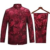 wecotton Tang Suit Men Hanfu Chinese Traditional Clothes Kung Fu Shirt Uniform Long Sleeved Coat Tops and Pants