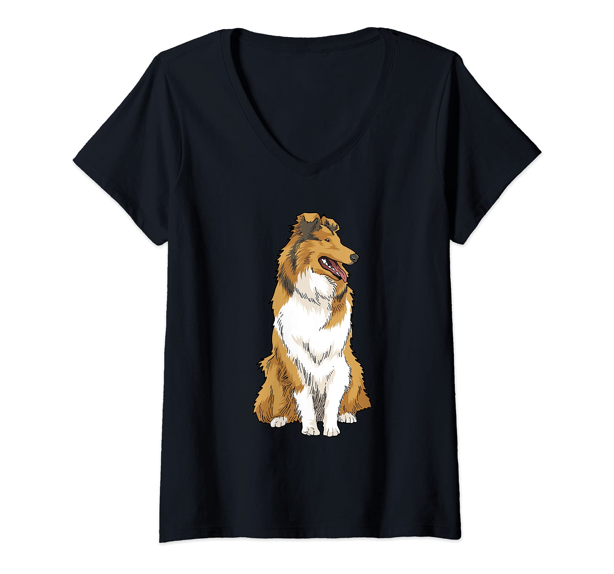 Womens Rough Collie Dog Breed Dogs Gift Idea V-Neck T-Shirt