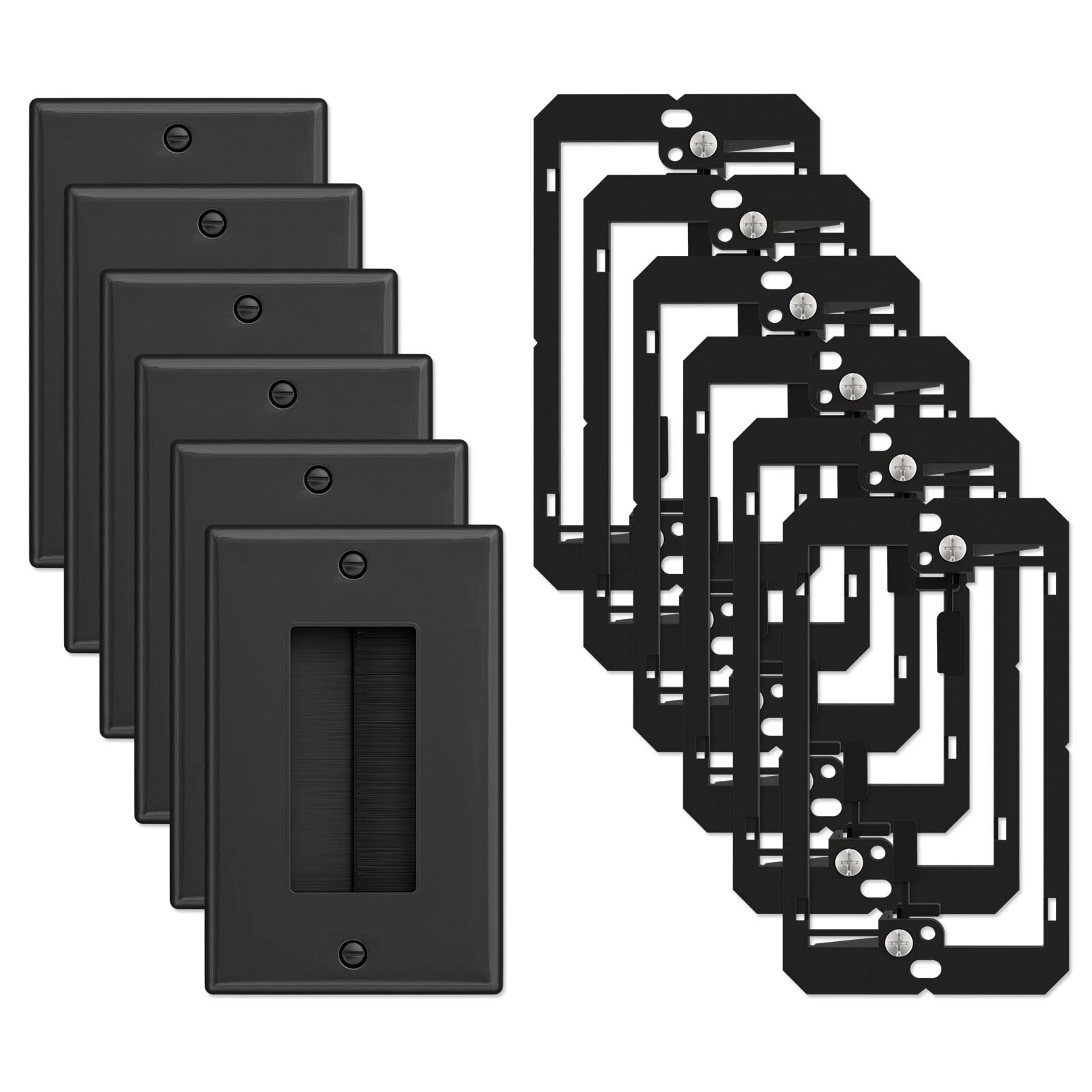 Photo 1 of Iwillink Brush Wall Plate with Low Voltage Mounting Bracket 6-Pack, Cable Pass Through Insert for Wires, Single Gang Cable Access Strap, Wall Socket for HDTV, Home Theater Systems (Black)