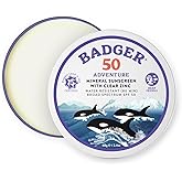 Badger Biodegradable Reef Safe Sunscreen, SPF 50 Mineral Sunscreen, 98% Organic Ingredients, Unscented, Water Resistant Adventure Sport Sun Cream, Travel Size 2.4 oz Tin