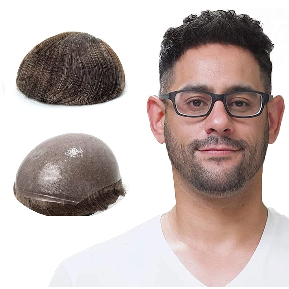 Lordhair Toupee Hairpiece for Men, 0.06mm Thin Skin V-looped Human Hair 8x10 Inch Light Medium Density Hair Replacement System