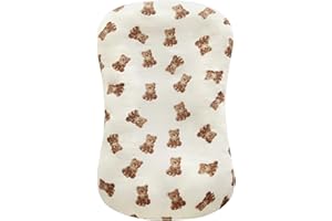 LifeTree Muslin Baby Lounger Cover, Newborn Slipcover Lounger Cover for Boys Girls Infant, Soft 70% Viscose from Bamboo and 30% Cotton, Cover Only, Bear Pattern, 30.7in x 20in