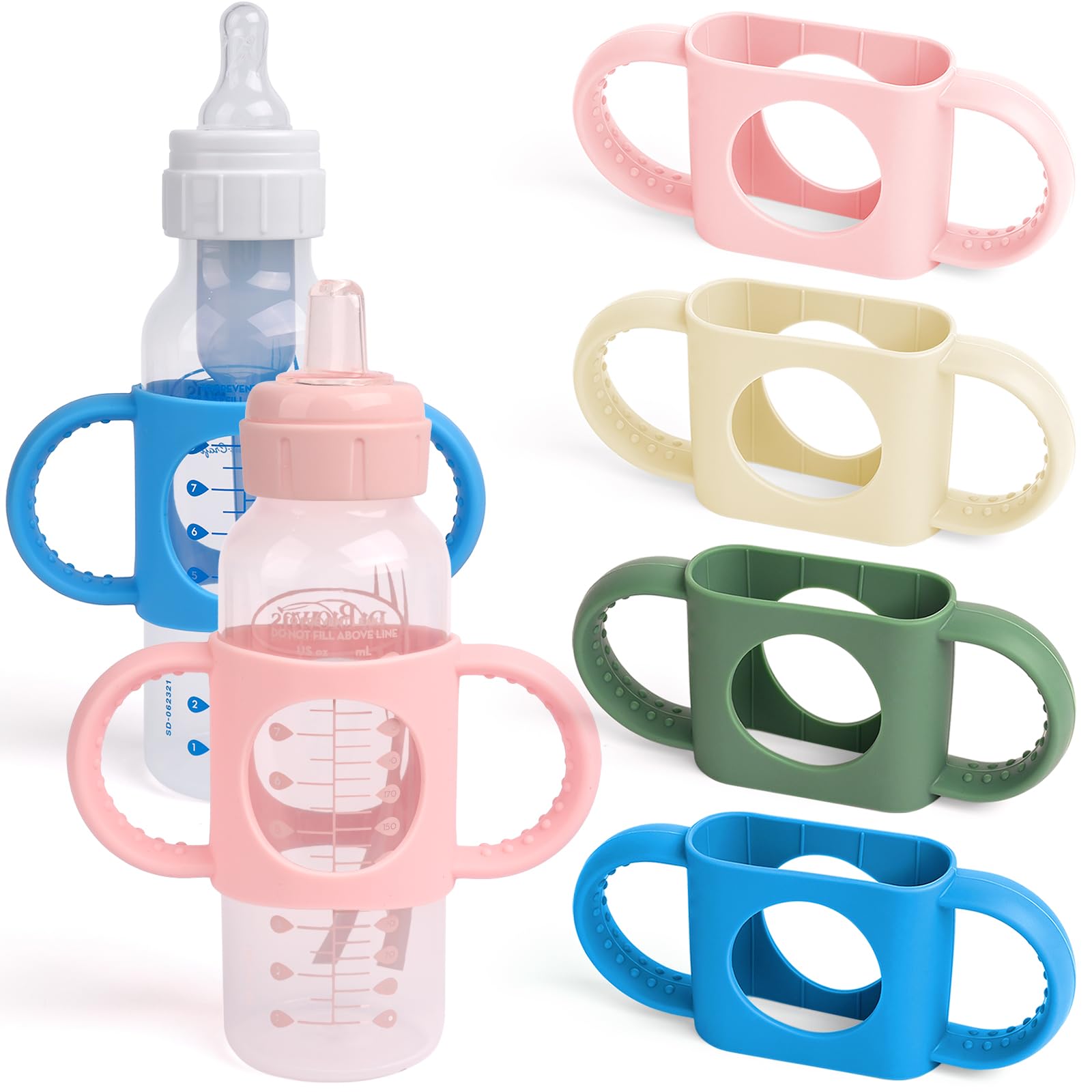 HUAKENER 4 Pack Baby Bottle Handles, Silicone Bottle Handles for Dr Brown Narrow Baby Bottles, Baby Bottle Holder with Easy Grip Handles to Hold Their Own Bottle BPA - Free