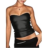 MakeMeChic Women's Summer Metallic Tube Top Strapless Bandeau Shirt Party Crop Tops