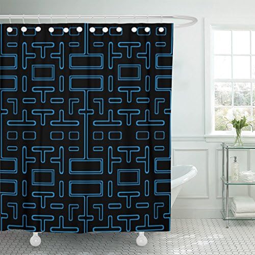 VaryHome Shower Curtain Blue Game Black Video Retro Waterproof Polyester Fabric 72 x 72 inches Set with Hooks