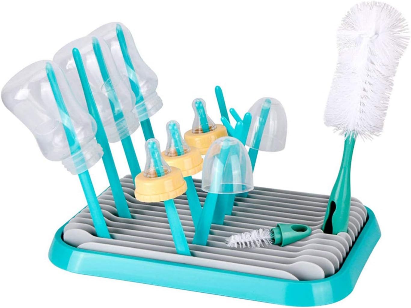 Baby Bottle Drying Rack - Foldable Large Feeding Bottles Dryer Anti-Bacterial Countertop Storage Rack Baby Cutlery Tableware Holder for Baby Dishes Sippy Cups Nipples (Green)