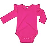 LYSMuch Baby Girls Ruffle Long Sleeve Bodysuit Infant Solid Color Top Jumpsuit Clothes