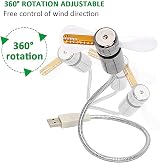 Huiheng Mini LED Clock Fan USB Powered Flexible Gooseneck Silent Personal Desk view 2