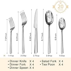 KINGSTONE Silverware Set, 20-Piece Forged Flatware