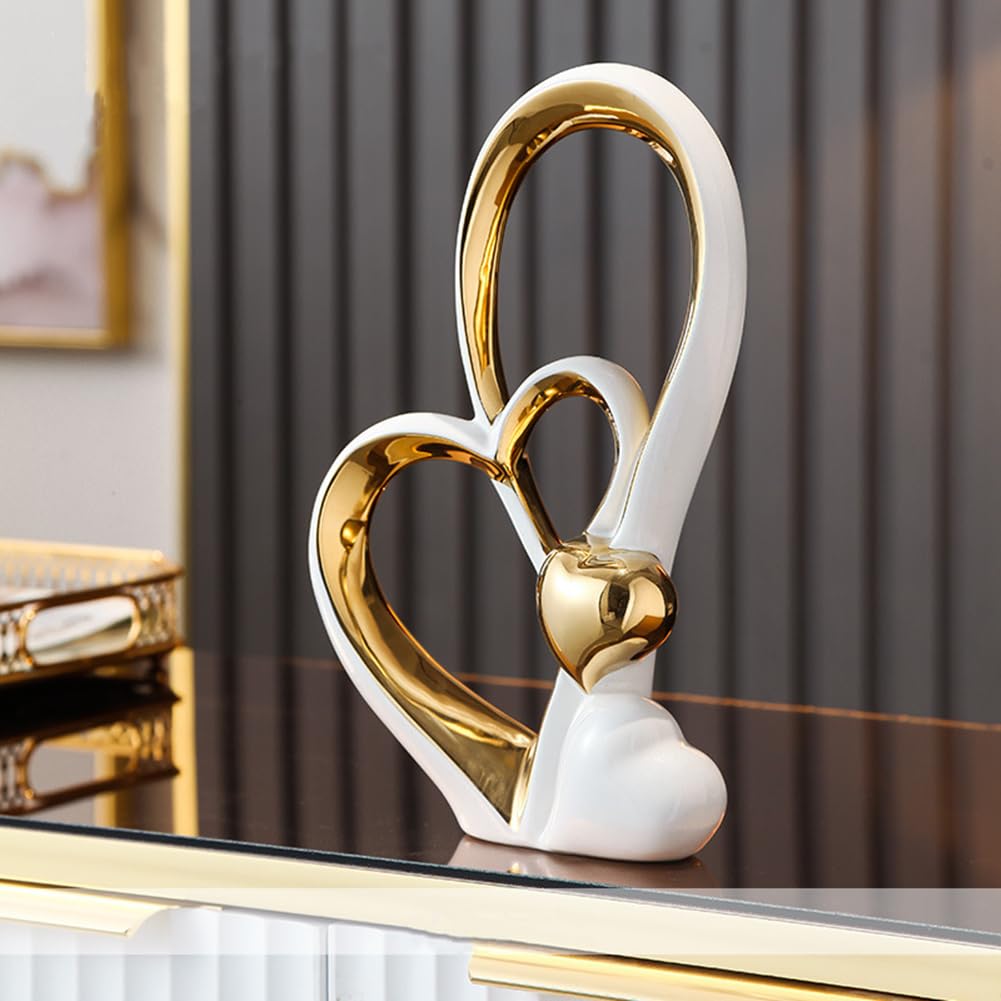 ODMYZG Double Heart Ornament,Double Heart Ceramic Statue,Home Decoration sculpture,Creative Home Modern Gift Office Living Room Decoration Collection Souvenir,Gift.
