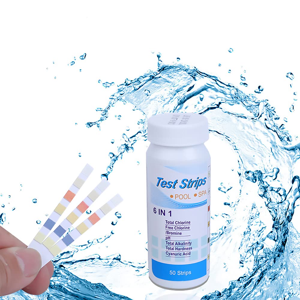 Tiardey 6 in 1 Pool Test Strips for Water Chemical Testing，50 Strips Water Tesing Kit for Swimming Pool/Spa/Hot Tub, Accurate Total Hardness,Free Chlorine,Total Chlorine,Alkalinity and pH