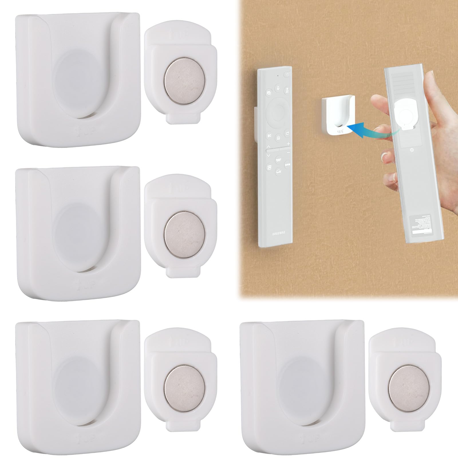 4 Pack Magnetic Remote Control Holder Wall-Mounted Remote Control Wall Holder No Drilling Strong Magnet Controller Holder Universal Wall Organiser for Home Office School Supply Storage (White)
