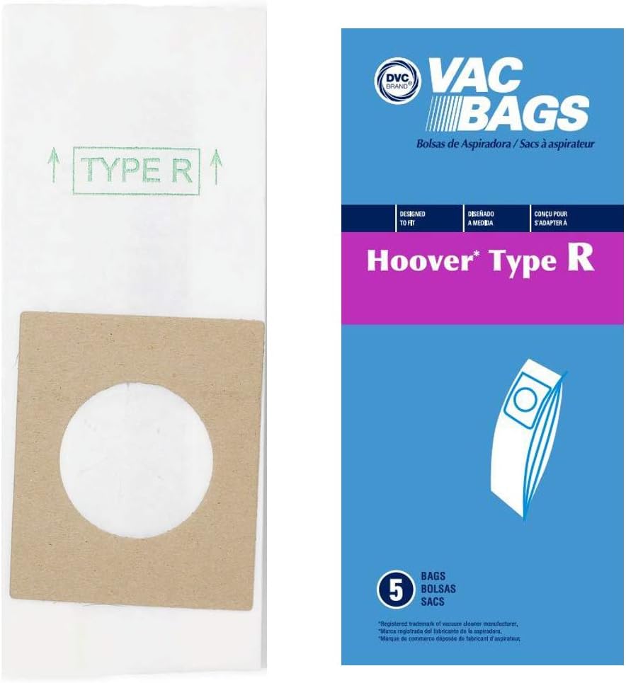 DVC Paper Replacement Bags Type R, 4010063R Fit Hoover Compact Canister Sprint, Tempo, PortaPower II, and Hornet Vacuum Models - 5 Bags