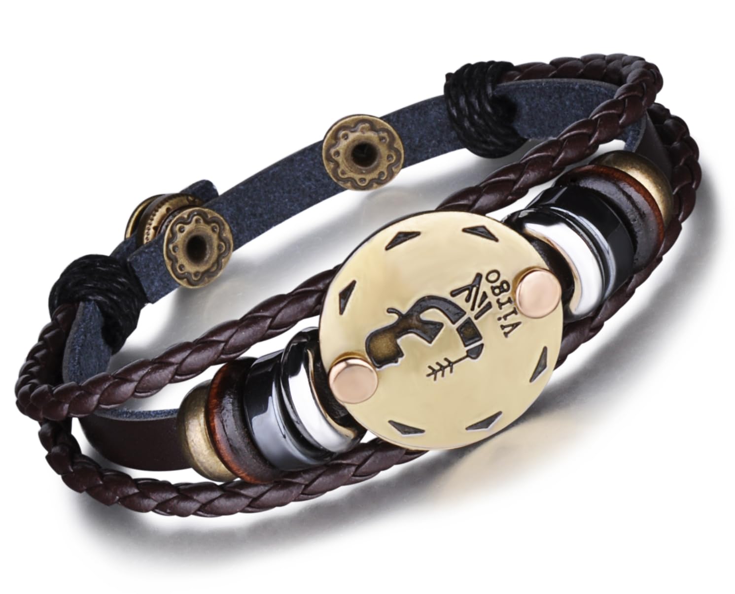 Infinite U Retro Punk Mens Womens 12 Constellation Zodiac Sign Bracelet Braided Leather Alloy Charm Bracelet Multilayer Wristband Bangle