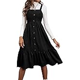 chouyatou Women's Sexy Spaghetti Strap Ruffle Hem Corduroy Dress A Line Pinafore Overall Jumper Midi Long Dress