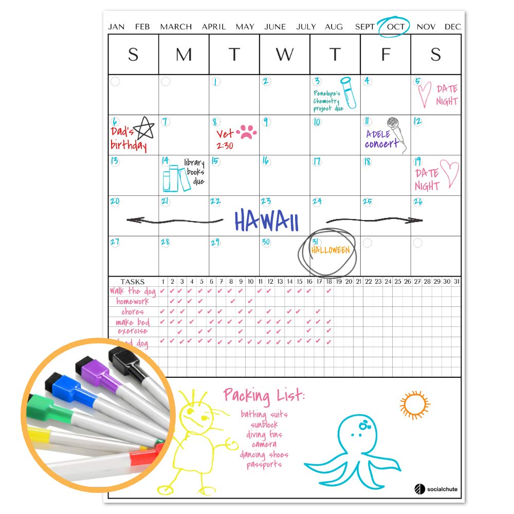 Buy Large Dry Erase Wall 48 Inch by 36 Inch Includes Chore Chart for Kids, Daily Task List