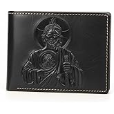 Western Stakes Minimalist Leather Wallet for Men – Saint Jude Embossed Bifold – Slim Western Religious Wallet
