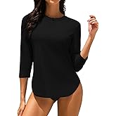 Soneven Women 3/4 Sleeve Rash Guard 1/4 Zip Swim Shirts UPF 50+ Sun Protection Swimsuit Top No Bottom