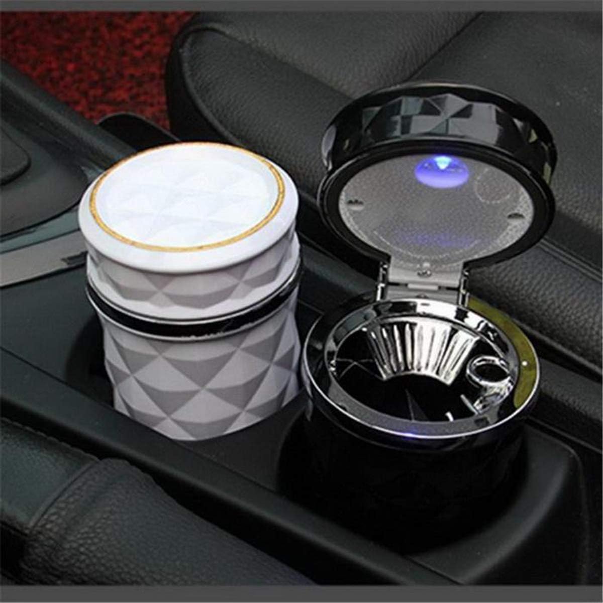 Posacenere per auto con coperchio e luce blu a LED, pattumiera