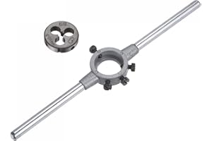 uxcell Die Stock Handle Wrench Set, M4 x 0.5 Threading Round Die and 20mm (Fit M3.5-M6 Dies) Holder Adjustable Wrench Hand To