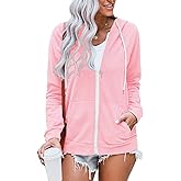 WROLEM Women Casual Full Zip Up Hoodie Comfy Loose Long Sleeve Sweatshirt Solid Color Jacket with Pockets