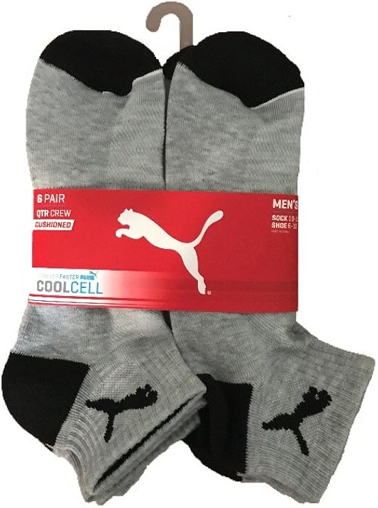 PUMA Coolcell Men’s 6 pair QTR Crew Cushioned Socks (grey
