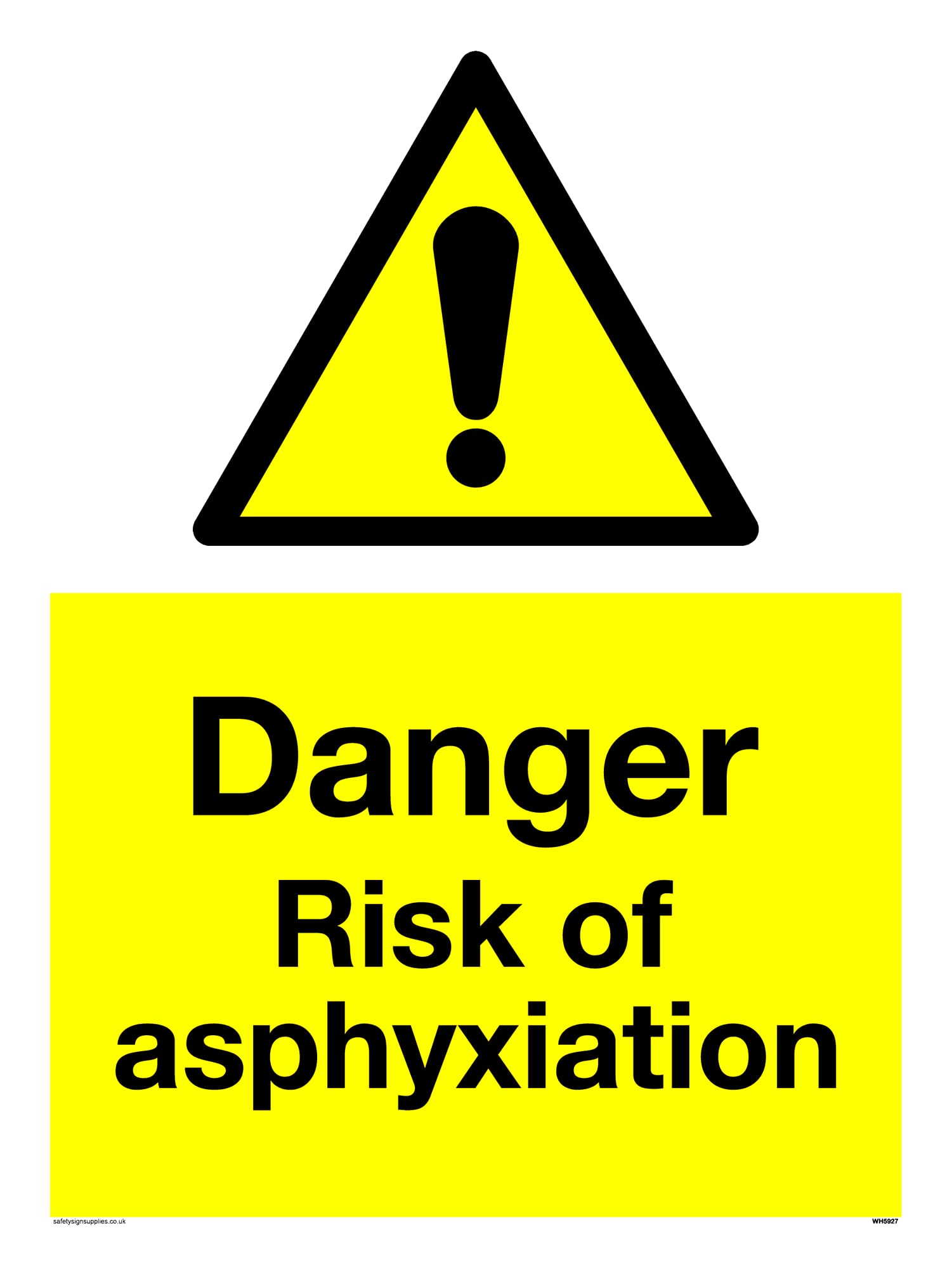 Pack of five - Danger risk of asphyxiation with warning triangle Sign - 150x200mm - A5P