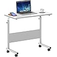 SogesHome 31.5inches Adjustable Mobile Bed Table Portable Laptop Computer Stand Desks with Rolling Wheels, White