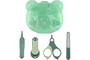 GLOVAL BABY Baby Nail Kit, Baby Manicure Kit and Pedicure Kit with Cute Bear Shape Case, 4-in-1 Kit with Baby Nail Clipper, Scissor, Nail File & Tweezer for Newborn, Infant, Toddler, Mothers Day Gifts(Green)