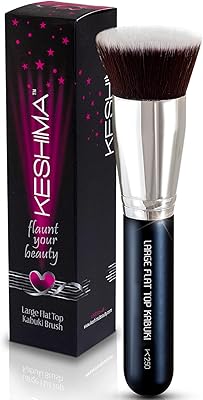 Large Flat Top Kabuki Foundation Brush by Keshima - Premium Makeup Brush for Liquid, Cream, and Powder - Buffing, Blending, and Face - 1.6" Top Diameter