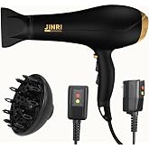 Hair Dryer - JINRI 2000W Diffuser Blow Dryer for Salon &amp; Personal Use &ndash; Powerful, Fast Drying with Diffuser &amp; Nozzle for Women &amp; Men, ALCI Safety Plug, Black