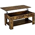 Yaheetech Rustic Coffee Table, Lift Up Coffee Table with Hidden Storage, Living Room Center Tables with Lift Top for Office Reception Room