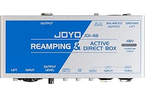 JOYO Passive Reamping and Phantom Powered Active Direct Box, Re-Amping Direct Box with 6.35mm and XLR Input 2 in 1 for Guitarist Bass Performance or Recording (JDI-48)