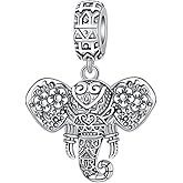 GOINEVA Lucky Elephant Dangle Charm 925 Sterling Silver Charm Fits Women's Charm Bracelet & Necklace Valentine's Day Mother's Day Jewelry Gifts for Women