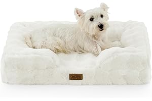 COZY KISS Orthopedic Dog Bed for Medium Small Size Dog, Faux Fur Pet Sofa, Foam Bolster Couch with Waterproof Lining Cover, A