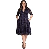 Kiyonna Women's Plus Size Mon Cherie Lace Dress, A-Line Midi Semi-Formal or Formal Cocktail Party Dress for Wedding Guest