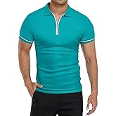 YTD Men's Short Sleeve Polo Shirts Quarter-Zip Casual Slim Fit Lapel Neck Basic Designed Cotton Shirts