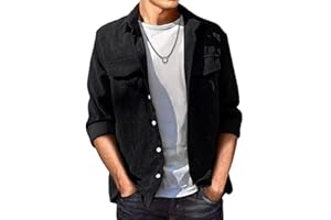 JMIERR Men's Corduroy Button Down Shirts Casual Long Sleeve Shacket Jacket with Flap Pockets